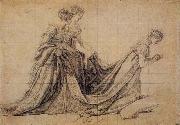 Jacques-Louis  David The Empress Josephine Kneeling with Mme de la Rochefoucauld and Mme de la Valette oil painting